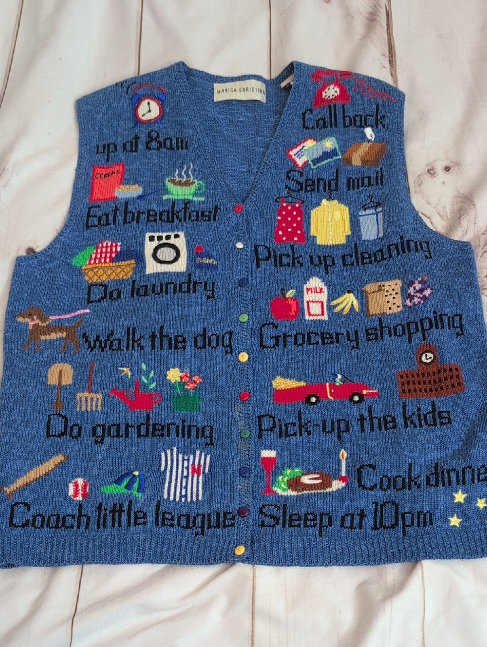 Vintage Marisa Christian All Over Things To Do Today Knit Vest size Medium
